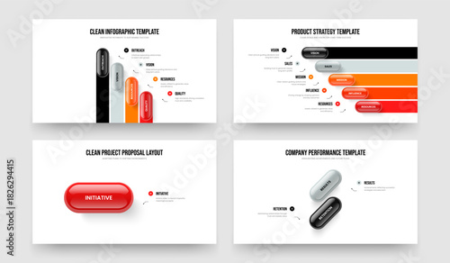 Advertising Growth Four Five One Two Element Infographic Presentation Template Vector Illustration Set. Creative Introduction 4 5 1 2 Step Diagram Slideshow Design Bundle.