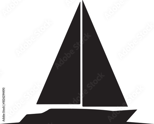 Silhouette of a modern sailing yacht against a white background