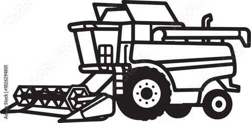 Stylized line art of a combine harvester on a white background