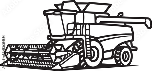 Combine harvester machine on a white background, agricultural equipment line art