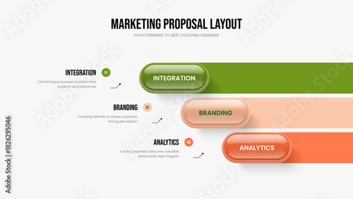 Project Planning Three Step Diagram Presentation Template. Market Innovation Slide Layout Vector Illustration. Sales Insight 3 Element Infographic Frame Design.