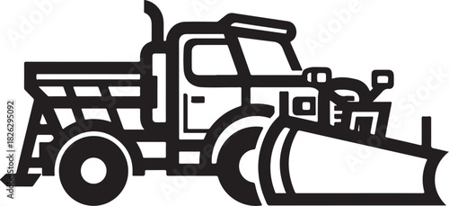 Snow plow truck with salt spreader for winter road maintenance