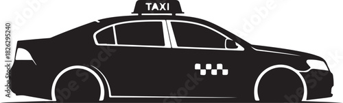 Black taxi car silhouette with taxi sign isolated on white