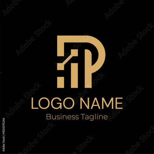 Logo Letter P Geometry Modern Gold Business Company Design Template