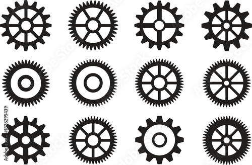 Silhouette Gear and Mechanism Icons Set. Cogs, Wheels, Industrial, Engineering Vector Illustration