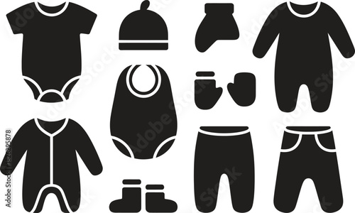 Silhouette Baby Bath and Hygiene Icons Set. Bath, Soap, Duck, Sponge, Baby Care Vector Illustration