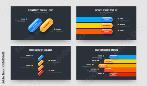 Investor Performance Two Three Four Five Element Infographic Presentation Layout Vector Illustration Collection. Visual Visualization 2 3 4 5 Option Diagram Frame Template Set.