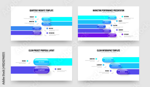 Service Report 4 5 2 3 Element Diagram Presentation Layout Bundle. Advertising Visualization Four Five Two Three Option Infographic Slideshow Design Vector Illustration Collection.
