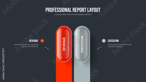 Digital Performance Two Step Diagram Presentation Template. Financial Portfolio Frame Design Vector Illustration. Sales Briefing 2 Element Infographic Slideshow Layout.