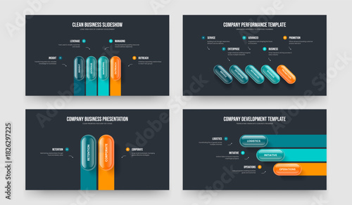 Enterprise Introduction Four Five Two Three Option Infographic Slideshow Template Vector Illustration Bundle. Modern Visualization 4 5 2 3 Step Diagram Presentation Design Set.