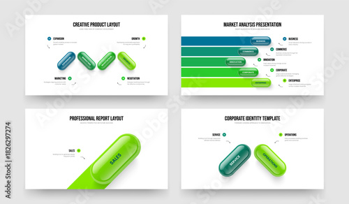 Marketing Report Four Five One Two Element Diagram Slideshow Design Vector Illustration Collection. Company Forecast 4 5 1 2 Step Infographic Frame Template Bundle.