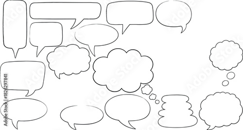 Hand drawn speech bubble collection on white background for creative projects and designs
