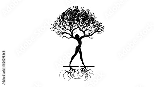 Human Tree Nature, black isolated silhouette