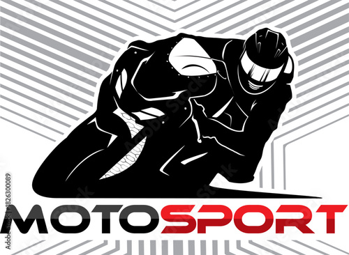 Moto Sport Racer Silhouette Vector Illustration. Motorcycle Racing Graphic with Speed Background for T-shirt Print or Logo.