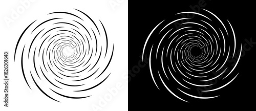Abstract background with lines in spiral. Art design spiral as logo or icon. A black figure on a white background and an equally white figure on the black side.