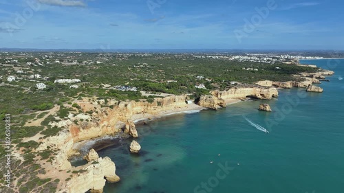 Aerial video from praia da Marinha at the south coast in the Algarve Portugal