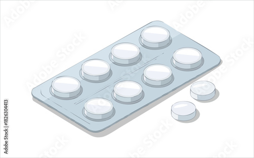 Isometric blister pack with pharmaceutical pills and medications isolated vector illustration on white background