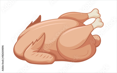 raw chicken meat with legs wings and stuffing isolated vector illustration on white background
