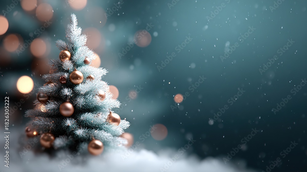 custom made wallpaper toronto digitalA beautifully decorated frosted christmas tree with elegant rose gold ornaments amidst falling snow