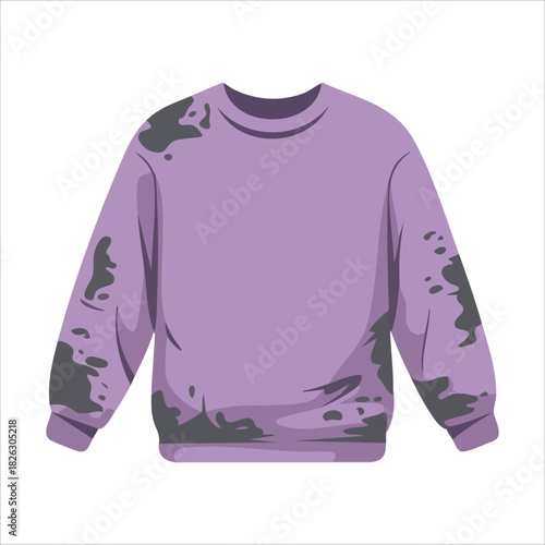 Soiled wrinkled sweater with visible stains and creases isolated vector illustration on white background
