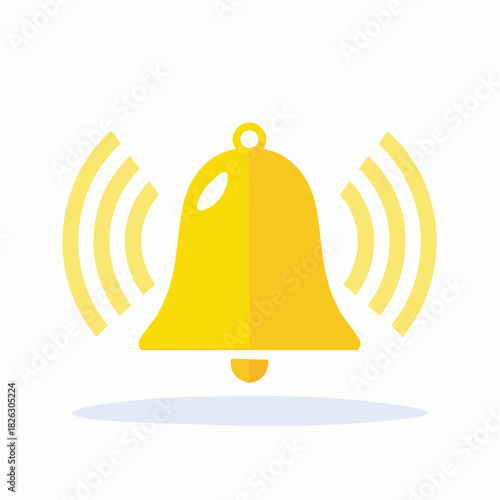 Golden ringing bell icon symbolizing an alert, notification, or announcement, with radiating sound waves on a white background