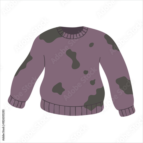 Soiled wrinkled sweater with visible stains and creases isolated vector illustration on white background