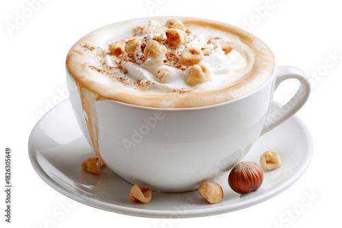 Gourmet white chocolate hazelnut latte drink isolated on transparent background