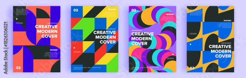 Modern abstract covers set, minimal covers design. Colorful geometric background, vector illustration.