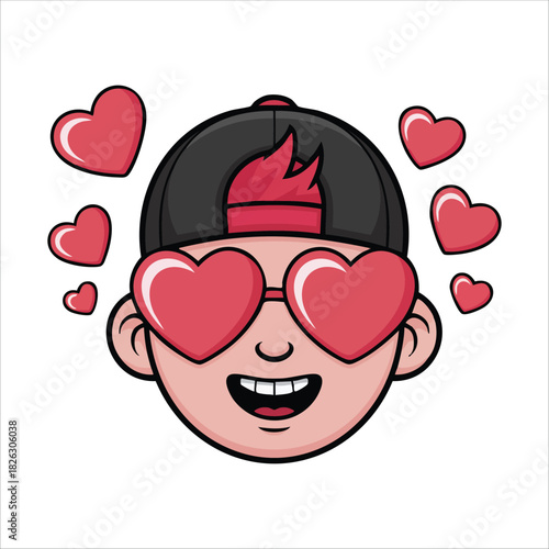 Adolescent young man experiencing deep romantic love emotions isolated vector illustration on white background