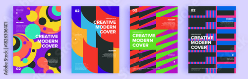 Modern abstract covers set, minimal covers design. Colorful geometric background, vector illustration.