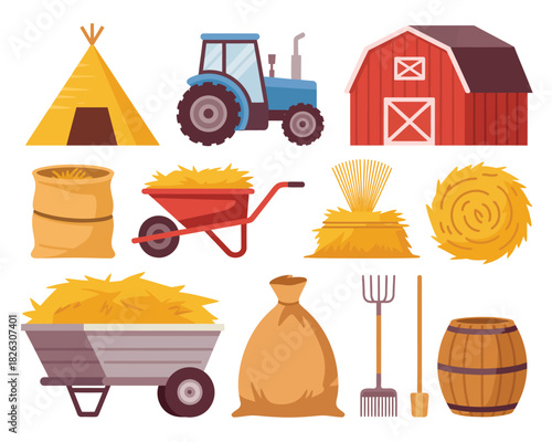 Collection of farm elements and equipment for agriculture and rural life