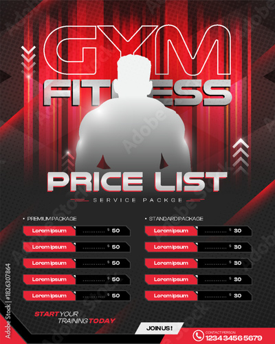 Gym Fitness Price List Poster