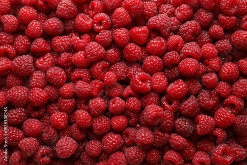 Fotografia Fresh ripe raspberries as background, top view