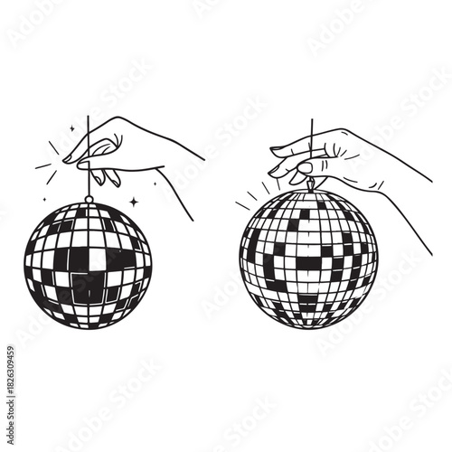 Hand holding disco ball  vector illustration