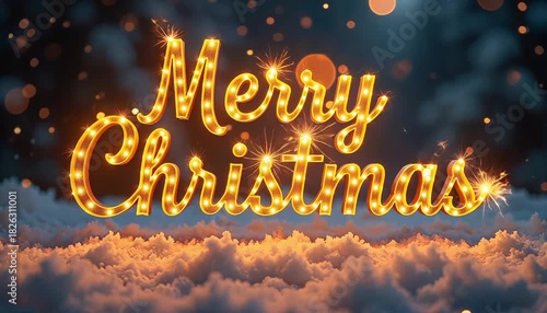 Merry Christmas golden text appearing from sparkling trails 