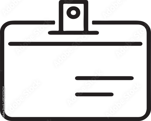 Minimalist ID Badge Icon – Professional Identification Tag with Clip, Avatar, and Text Fields – Line Style Vector for Office, Conference, Security, and Access Control