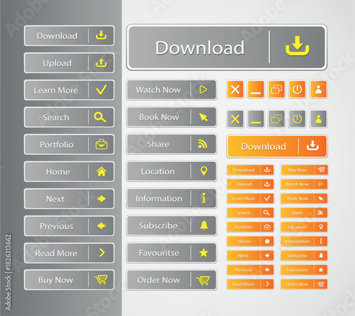 Modern UI Action Buttons and Icons Pack for Web and App Design. UI Elements, 