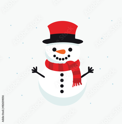Festive Snowman in Red Top Hat and Scarf with Snow winter christmas