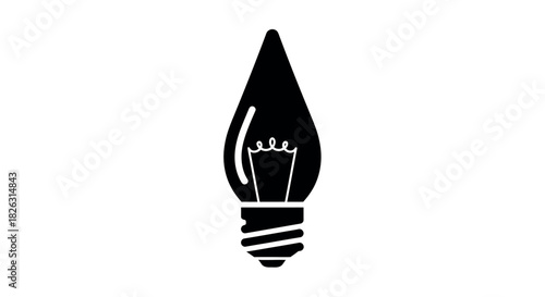 Classic teardrop light bulb silhouette solid shape vector illustration