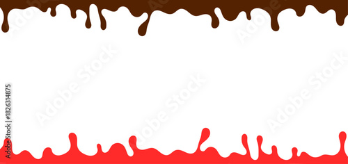 Chocolate and strawberry melted. Melted strawberry Syrup. flowing strawberry drops. strawberry creamy melted drip wave. Melted Chocolate Syrup. flowing chocolate drops.