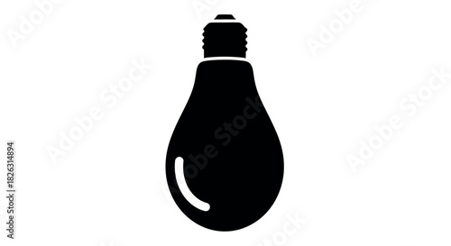 Classic teardrop light bulb silhouette solid shape vector illustration