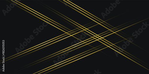 Vector luxury tech background. Stack of black carbon fiber material texture layer with gold stripe. Blured bottom layers. Arrow shape premium industrial wallpaper