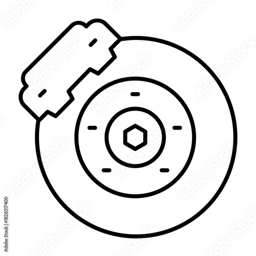 Car brake pad thin line icon, car parts concept. Vector graphics. Wheel brake sign on white background, style icon mobile or web design.
