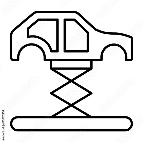 Car frame lifted by crane thin line icon, car parts concept. Vector graphics. Car lift sign on white background, style icon mobile or web design.