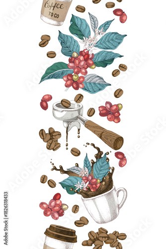 Vertical coffee seamless border vector