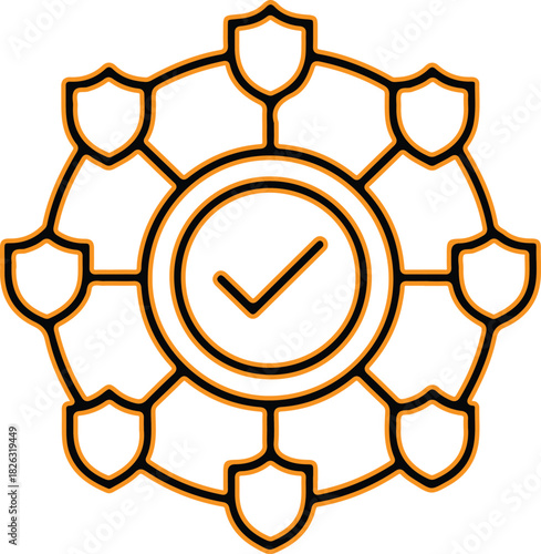 Networked shields symbolizing security and protection