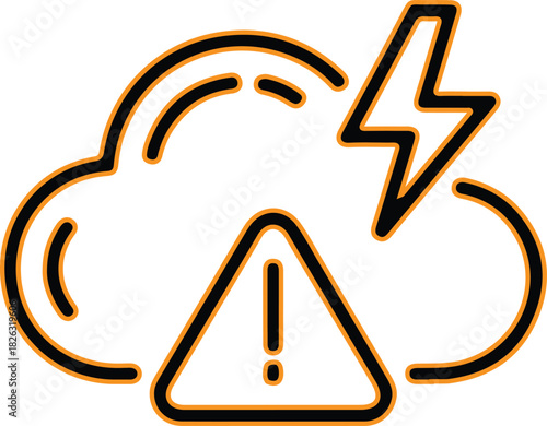 Cloud with lightning bolt and warning sign icon