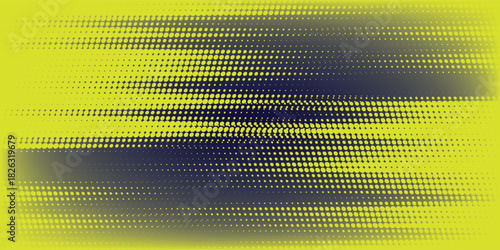 Yellow and blue halftone banner design template with abstract speed lines and dots. Illustration