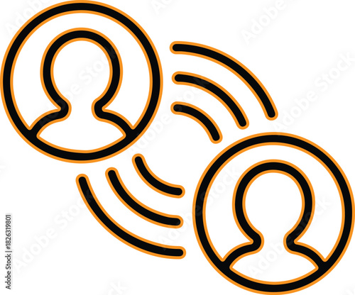 Two people icons connected by wireless signal waves