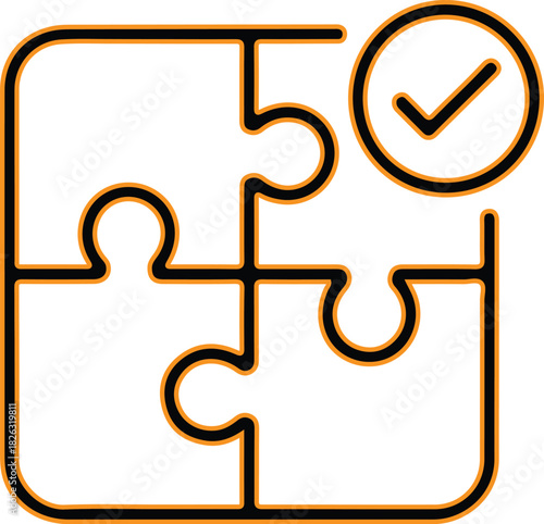 Completed puzzle pieces with check mark icon